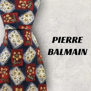 【5322】美品！PIERRE BALMAIN　ネクタイ　花柄　ブルー×レッド系