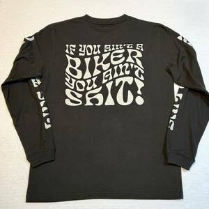 ★バイカーじゃねぇヤツはクソだ！Tシャツ★5.6oz・長袖プリントTシャツ★スミクロ★Mサイズ★70