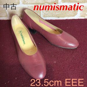 【売り切り!送料無料!】A-344 numismatic!パンプス!ワインレッド!23.5cm EEE!太めヒール!歩きやすい!日本製!中古!