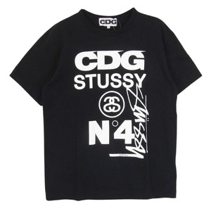 COMME des GARCONS コムデギャルソン SH-T002 CDG × STUSSY ステューシー ロゴプリント 半袖 Tシャツ ブラック系 XL【中古】