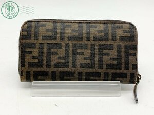 2406601116　♭ FENDI フェンディ ズッカ柄 キャンバス×レザー ラウンドファスナー ブラウン系 長財布 札入れ 小銭入れ 中古