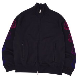 極美品 モンクレール MONCLER スウェット 2021 トレーナー ジップアップ ロゴ コットン トップス メンズ XL ブラック ce01dr-rm20e28803