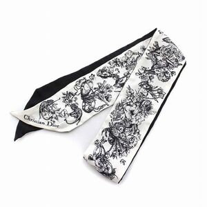 クリスチャンディオール Christian Dior ミッツァ 星座 動物 スカーフ 総柄 シルク100％ 白 ホワイト 黒 ブラック 15CON106I606