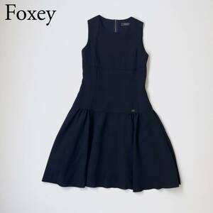 美品 FOXEY BOUTIQUE フォクシーブティック ドレス レディスピーガ バックファスナー フレアワンピース 結婚式 ロゴプレート レディース