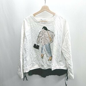 ◇ ⊂ ZARA ザラ イラストプリント 長袖 Tシャツ サイズS ホワイト系 レディース E