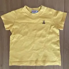 美品　ミキハウス　ワンポイント　Tシャツ　刺繍　クマ　80 綿　黄色