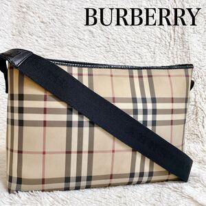 BURBERRY ノバチェック PVC クロスボディ ショルダーバッグ ロゴ バーバリー サコッシュ ポシェット 斜め掛け レザー