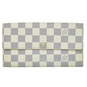 本物 ルイヴィトン LOUIS VUITTON LV ポルトフォイユサラ ダミエ アズール 長財布 ロングウォレット ホワイト N61735