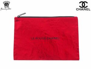 【Used 展示品】 シャネル LE ROUGE CHANEL ル ルージュ ノベルティ フラットポーチ コスメポーチ 光沢生地 シワ加工 赤 レッド BEAUTE