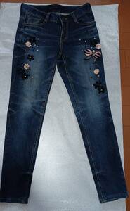 かわいい♪トニースタイル☆TONYstyle★パンツ☆デニム★ジーンズ☆花柄★ビジュー☆tony denim by designer club★Sインディゴダメージ