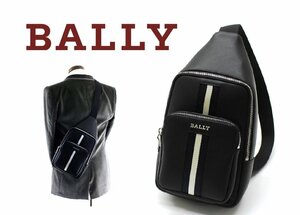 18万新品◆BALLYバリー◆レザー×バリーストライプ クロスボディ スリングショルダーバッグ黒 1円