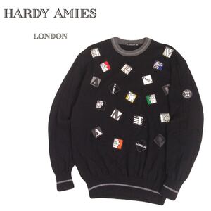 極美品 フワフワ極上 HARDY AMIES 蓄熱保温 豪華刺繍ワッペン ウール ニット セーター メンズM バーディエイミス 日本製 ラガチエ 2501111