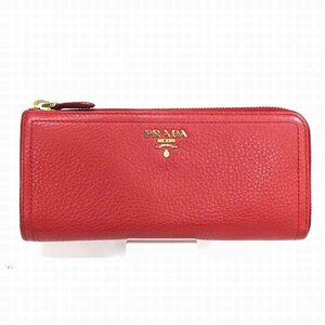 PRADA プラダ 財布 長財布 レッド 赤 L字ファスナー レザー ウォレット サフィアーノ レディース ゴールド金具【中古】JA-16399