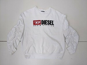 19．DIESEL デカロゴ 前Vガゼット 袖ギャザーデザイン ビッグシルエット スウェット シャツ トレーナー ディーゼル Y2K メンズS 白y704