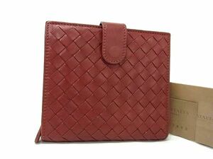 1円 ■美品■ BOTTEGA VENETA ボッテガヴェネタ イントレチャート レザー 二つ折り 財布 ウォレット 小銭入れ 札入れ ブラウン系 BG9467