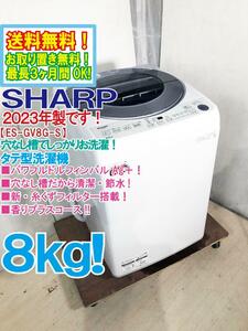 送料無料★2023年製★極上超美品 中古★SHARP 8.0kg 穴なし槽で清潔・節水!! 「ガンコつけおきコース」 全自動洗濯機【ES-GV8G-S】E747