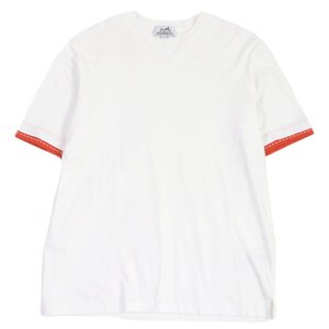 極美品□HERMES エルメス 22SS コットン100% サドルステッチ クルーネック 半袖Ｔシャツ カットソー ホワイト S イタリア製 正規品