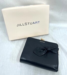 美品 JILLSTUART JILLSTUART 二つ折り　がま口　財布　ジルスチュアート　レザー　黒リボン　