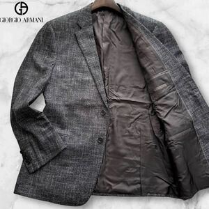 極美品/XL相当◎ジョルジオ アルマーニ テーラードジャケット GIORGIO ARMANI SOFT 霜降り風 最高級黒タグ ウール グレー系 メンズ 52 秋冬