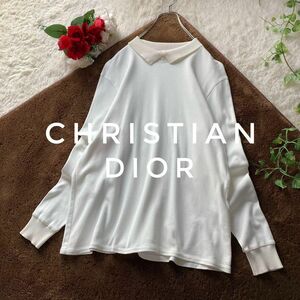 クリスチャンディオール　ヴィンテージ　長袖リブカットソー　アイボリー　コットン100%　Sサイズ　Christian Dior SPORTS