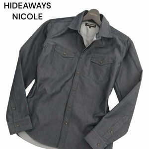 HIDEAWAYS NICOLE ハイダウェイ ニコル 通年 襟ワイヤー★ 長袖 ワーク デニム シャツ Sz.46　メンズ　C4T03921_4#C