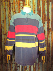 ビンテージ80’s90’s●Eddie Bauerハーフジップマルチボーダーポロシャツsize L/G●240214k4-m-plsh 1980s1990sエディバウアー