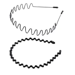 【数量限定】くし付き 黒 波型 シンプル 鉄 前髪 ヘアバンド 髪飾り スプリング 2本セット カチューシャ JP171 メンズ (B) shefun