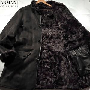 極美品/XLサイズ●極暖 アルマーニ コレツィオーニ ムートン コート ボア ジャケット ARMANI COLLEZIONI 羊革 ラムレザー 最高級 毛皮