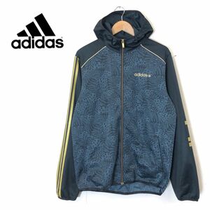 A2420-F-N◆ adidas アディダス ジップアップパーカー フーディ トラックジャケット ◆ sizeL ポリエステル ブラック ゴールド 古着 メンズ