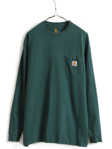 ■ カーハート ポケット付き 長袖 Tシャツ ( メンズ L ) 古着 CARHARTT ロンT ワンポイント ポケT ロゴT ヘビーウェイト ヘビーオンス