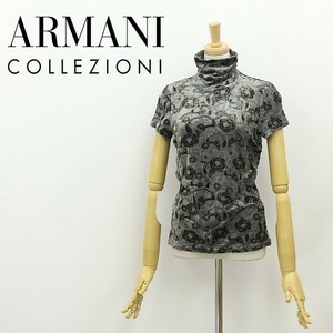 国内正規品◆ARMANI COLLEZIONI アルマーニ コレッツォーニ ストレッチ 花柄 ベロア パワーネット ハイネック 半袖 トップス 42