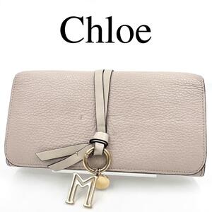 Chloe クロエ 長財布 アルファベット ロゴ金具 レザー ベージュ系