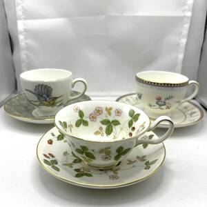 Z2239★WEDGWOOD ウエッジウッド カップ＆ソーサー 3客 イチゴ 苺柄 鳥 花柄 おまとめ ブランド 中古品 現状品