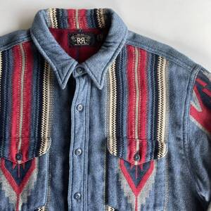 【名作】RRL “Indigo Jacquard Over Shirt” L インディゴ ネイティブ ジャガード シャツ ジャケット Ralph Lauren ヴィンテージ