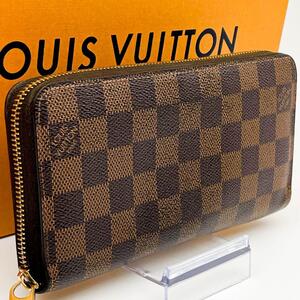 【美品】ルイヴィトン LOUIS VUITTON ダミエ エベヌ ジッピーウォレット 長財布 N3 茶色 ブラウン ラウンドファスナー メンズ レディース