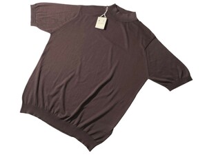  メンズ L ジョンスメドレー 最高級コットン 半袖モックネックシャツ S4627 COFFEE BEAN ダークブラウン JOHN SMEDLEY イギリス製★