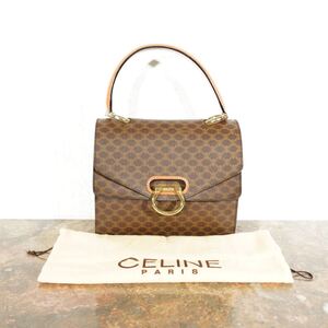 CELINE MACADAM PATTERNED DOUBLE FRAP DESIGN HAND BAG MADE IN ITALY/オールドセリーヌマカダム柄ダブルフラップデザインハンドバッグ