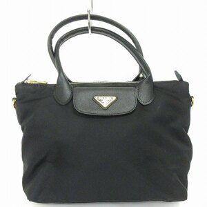 プラダ PRADA トートバッグ ナイロン ロゴ 三角プレート 1BA106 黒 ブラック 鞄 ☆AA★ レディース