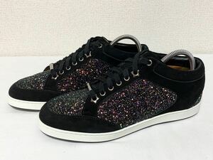 希少 超美品 JIMMY CHOO ジミーチュウ ラメ グリッター 星 スター スエード レザー スニーカー 靴 レディース シューズ 39 25.5～26cm 黒白