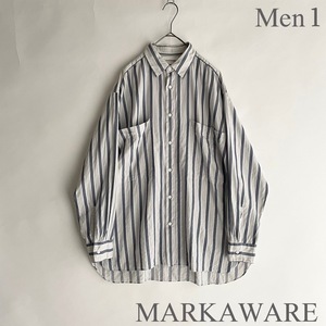 MARKAWARE 日本製 マーカウェア UTILITY COMFORT SHIRTS DOBBY STRIPE コンフォートフィット シャツ ゆったりめ ブルーグレー size 1 sk