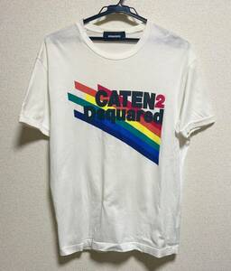 美品 ディースクエアード CATEN ロゴ Tシャツ 白 サイズL DSQUARED2