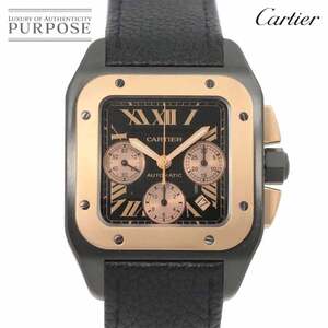 カルティエ Cartier サントス100 クロノグラフ XL コンビ W2020004 メンズ 腕時計 ブラック K18PG 自動巻き Santos 100 90239213