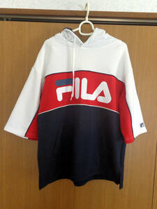 FILA★フィラ 半袖パーカー 七分袖 ロゴ 白 赤 紺☆レディース Mサイズ♪