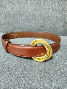 フェラガモ Salvatore Ferragamo ベルト レザー ブラウン 茶色 ゴールド金具 ブランド 55〜60cm レディース 1円〜 小物