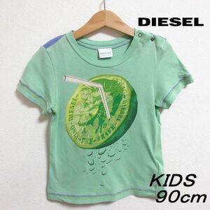 DIESEL ディーゼル◇キッズ 24M 90cm ロゴ ライム プリント 半袖Tシャツ 子供服 ベビー トップス ネック スナップボタン/A6