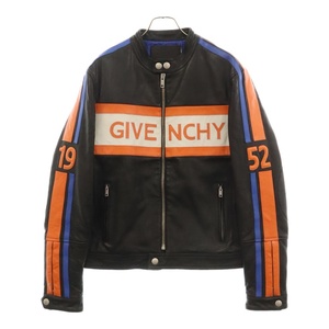 GIVENCHY ジバンシィ Moto Biker Jacket ロゴプリントモトレーシング バイカージャケット BM007P602J ブラック/オレンジ