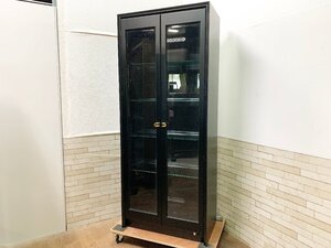 karimoku カリモク カクテルキャビネット 飾り棚 マットブラック スタンダードモダン ショーケースディスプレイ通電OK 参考定価24万円