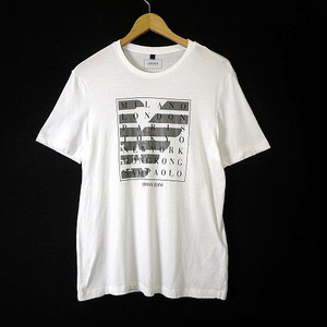 アルマーニ ジーンズ ARMANI JEANS 近年モデル Tシャツ ロゴ プリント クルーネック コットン 半袖 S 白 ホワイト 黒 グレー 正規品 メンズ