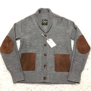 【未使用品】ISLAND KNIT WORKS アイランドニットワークス エルボーパッチ ポケットスエード ショールカラー ブルゾン カーディガン グレー