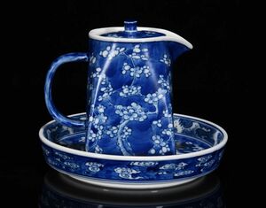 永し 清時代 寒窯 青花 冬梅仙鶴紋托壺 古陶磁器 陶芸 中国陶瓷器 唐瓷 置物擺件 古美術品 古賞物 収集 旧家蔵出 中国唐物 A2245